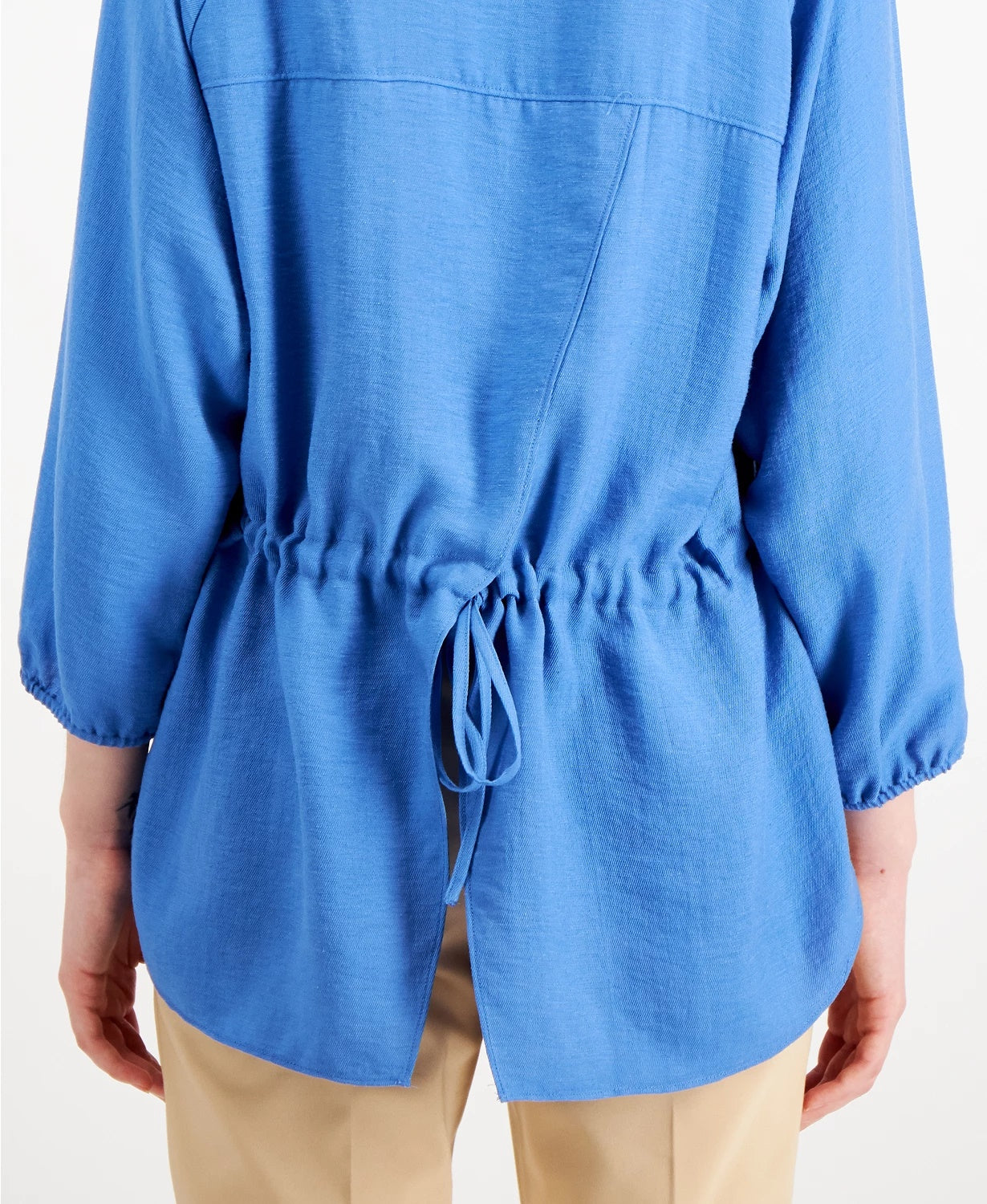 Blusa feminina Alfani com manga bispo e amarração nas costas, azul, tamanho pequeno