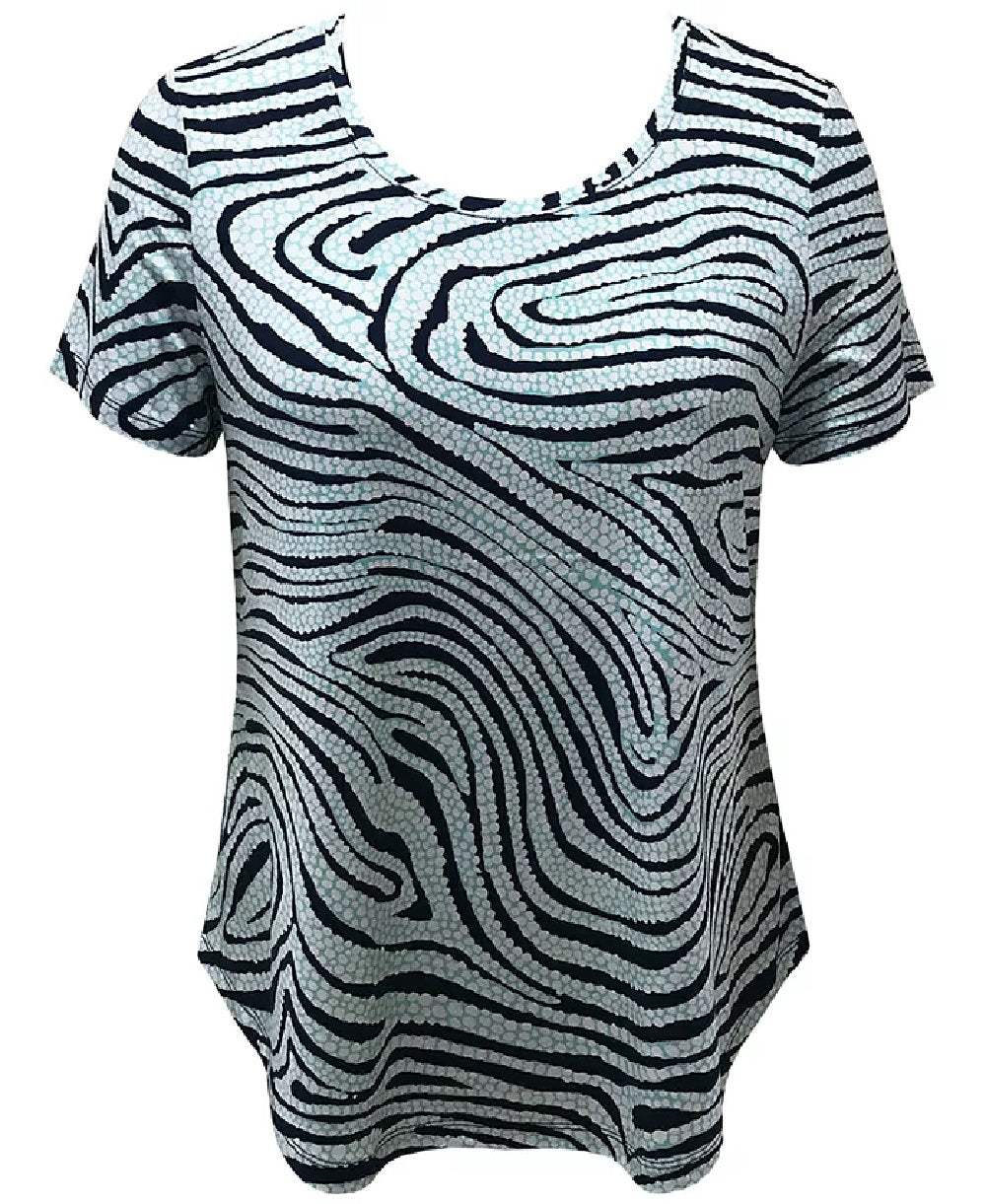 JM Women's Collection Top Petite com Estampa de Zebra e Decote Redondo, Turquesa/Aqua, Tamanho Petite