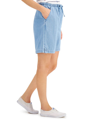 Shorts jeans feminino Karen Scott Lila com cordão, azul marinho, tamanho pequeno médio