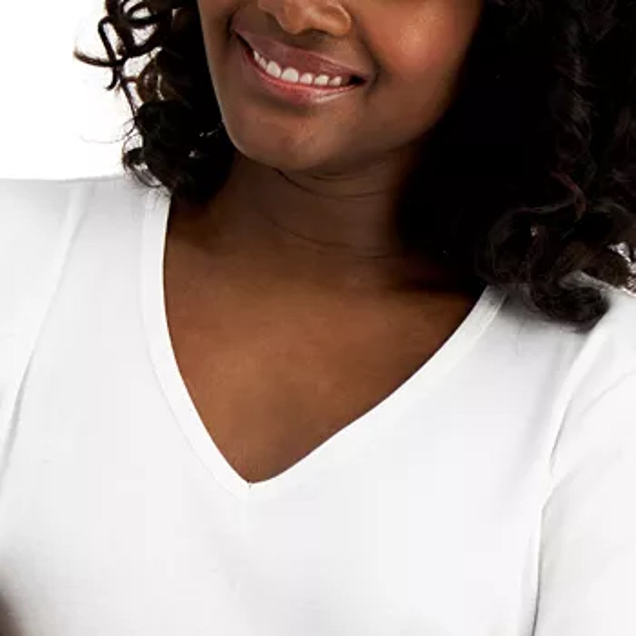 Karen Scott Blusa feminina de algodão com decote em V, branca, tamanho extra pequeno