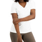 Karen Scott Blusa feminina de algodão com decote em V, branca, tamanho extra pequeno