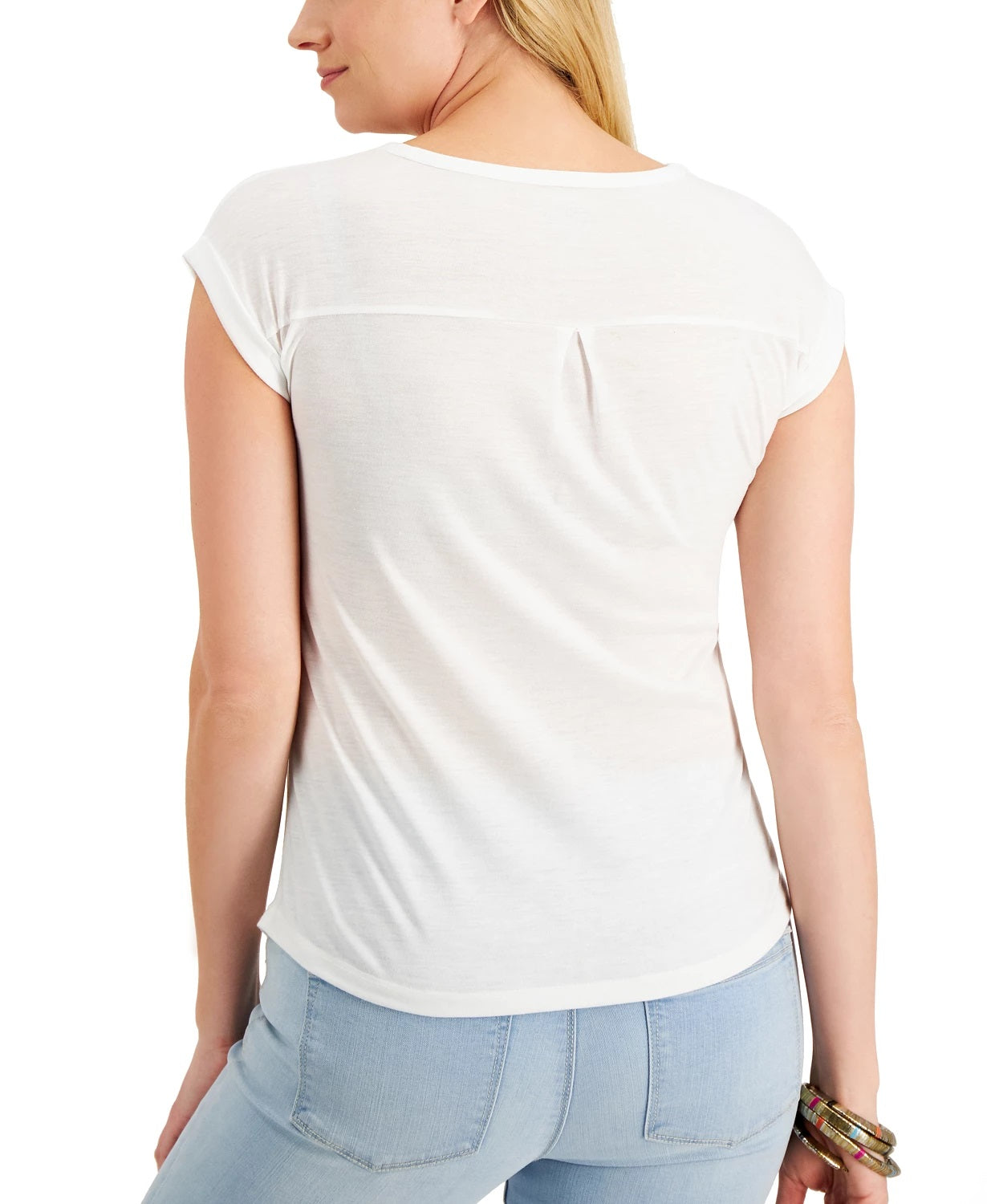 Camiseta feminina com estampa Happy Stripes da Style &amp; Co, branca, tamanho X-S