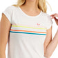 Camiseta feminina com estampa Happy Stripes da Style &amp; Co, branca, tamanho X-S