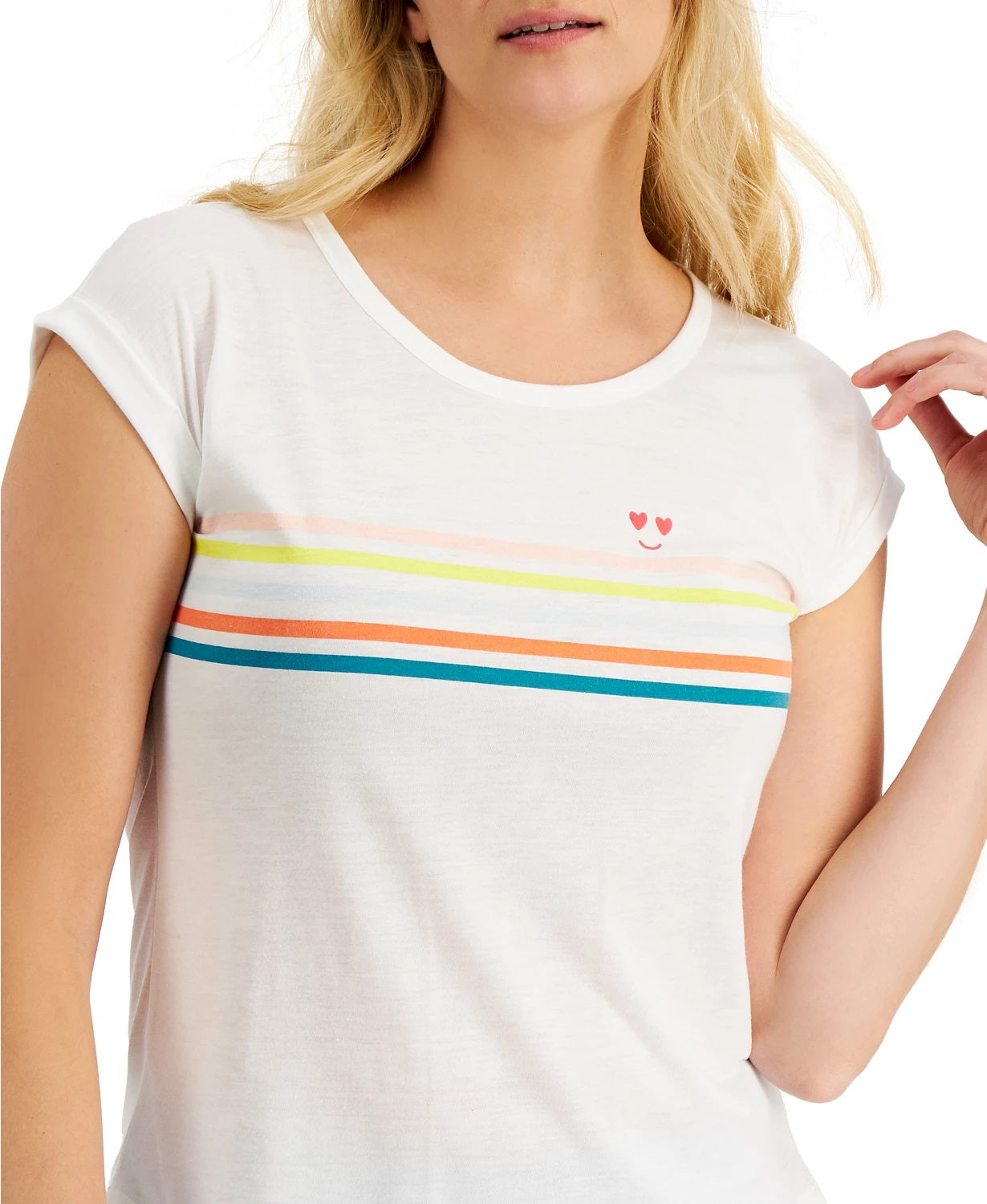 Camiseta feminina com estampa Happy Stripes da Style &amp; Co, branca, tamanho X-S
