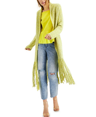 Cardigan longo com franjas feminino INC International Concepts, tamanho grande, dourado