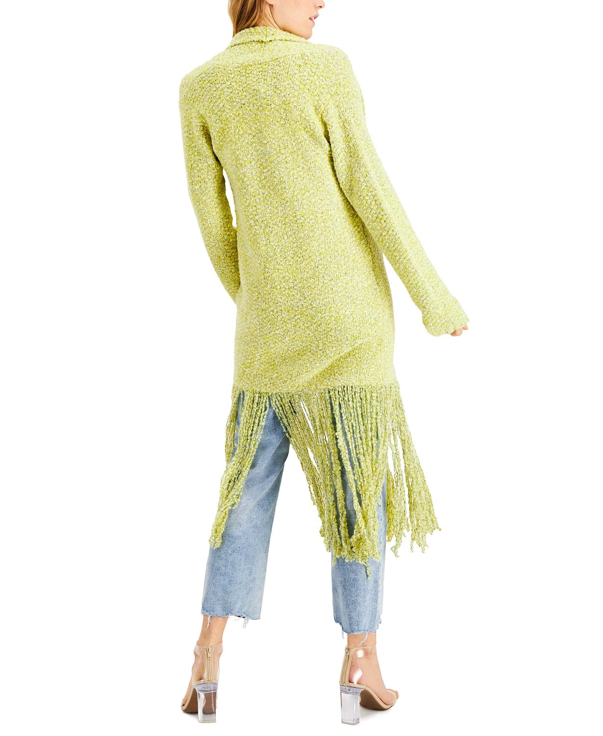 Cardigan longo com franjas feminino INC International Concepts, tamanho grande, dourado