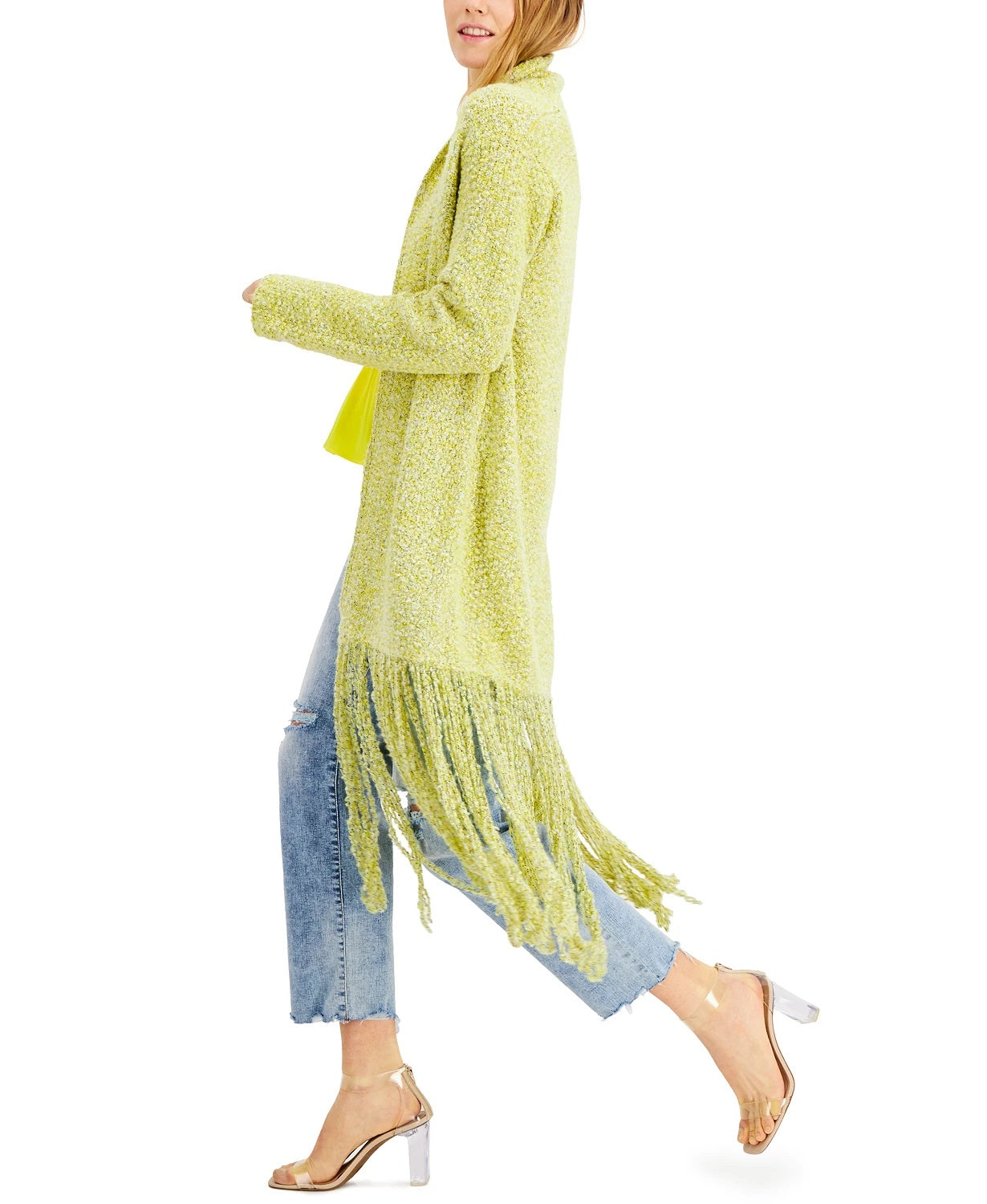 Cardigan longo com franjas feminino INC International Concepts, tamanho grande, dourado