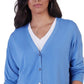 Cardigan feminino com decote em V e fita preta, azul, tamanho grande