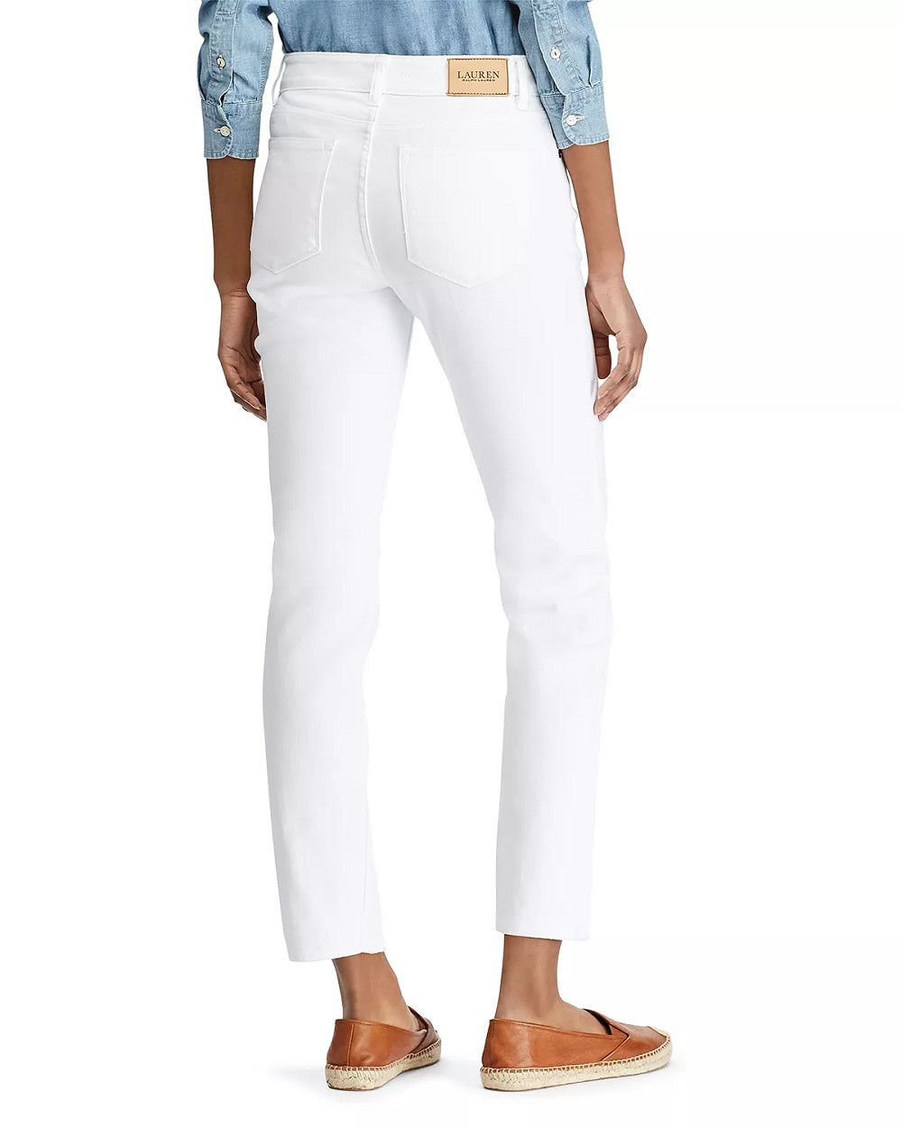 Calça jeans feminina Ralph Lauren Stretch Straight Leg, branca, tamanho 12