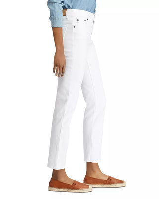 Calça jeans feminina Ralph Lauren Stretch Straight Leg, branca, tamanho 12