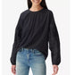Blusa feminina Lucky Brand de malha com detalhes em renda e modal, preta, tamanho médio