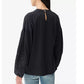 Blusa feminina Lucky Brand de malha com detalhes em renda e modal, preta, tamanho médio