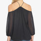 1.STATE Blusa feminina ombro a ombro com decote halter, preta