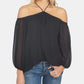 1.STATE Blusa feminina ombro a ombro com decote halter, preta