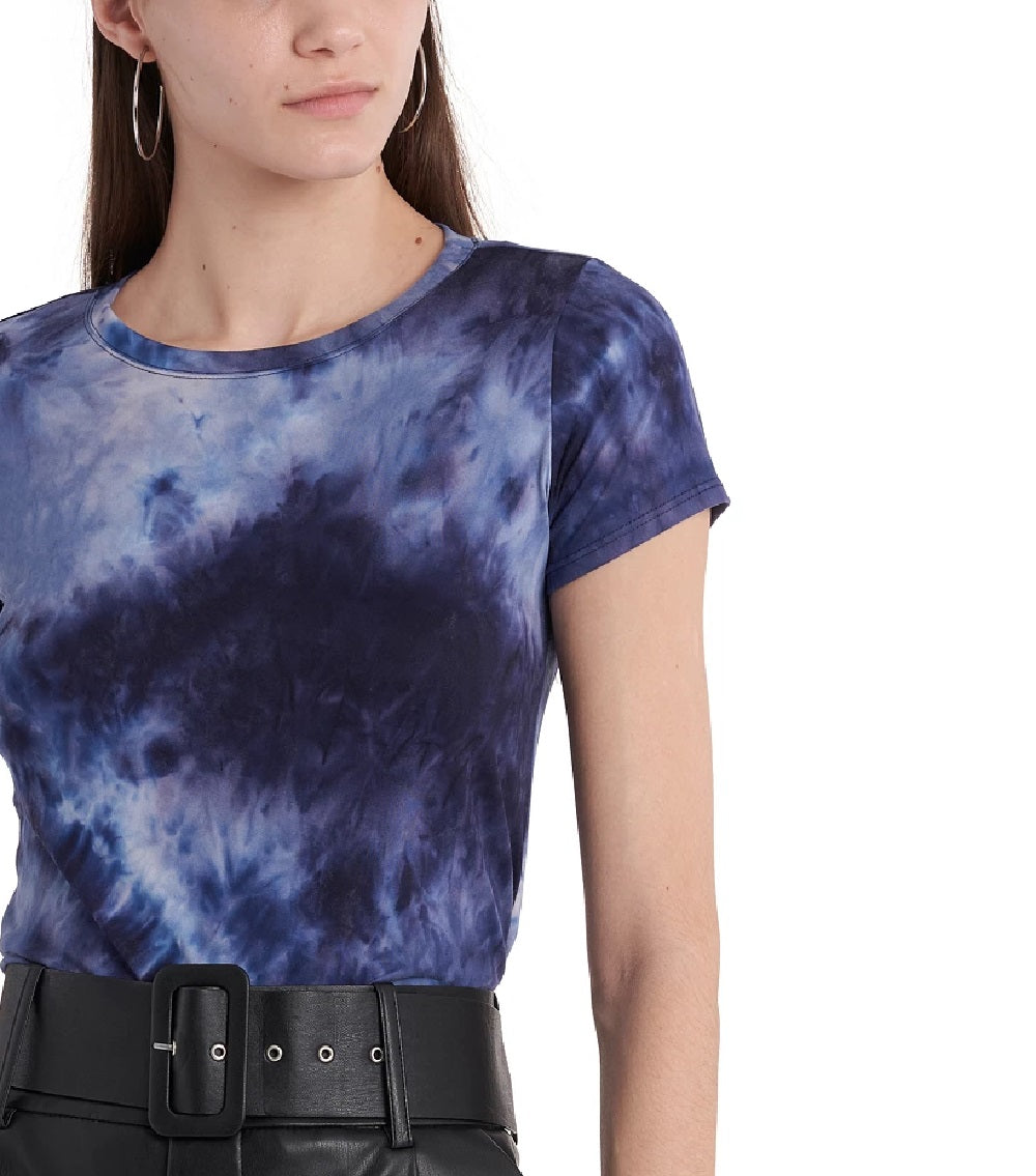 1.STATE Camiseta feminina tie-dye escovada azul tamanho X-S