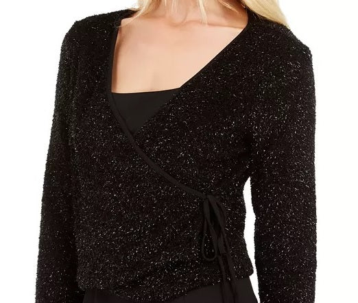 Suéter feminino Calvin Klein com glitter e estampa de letras, preto, tamanho X-G
