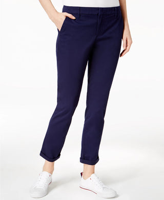Calça chino reta Tommy Hilfiger feminina Th Flex com punho, azul-marinho, tamanho 16