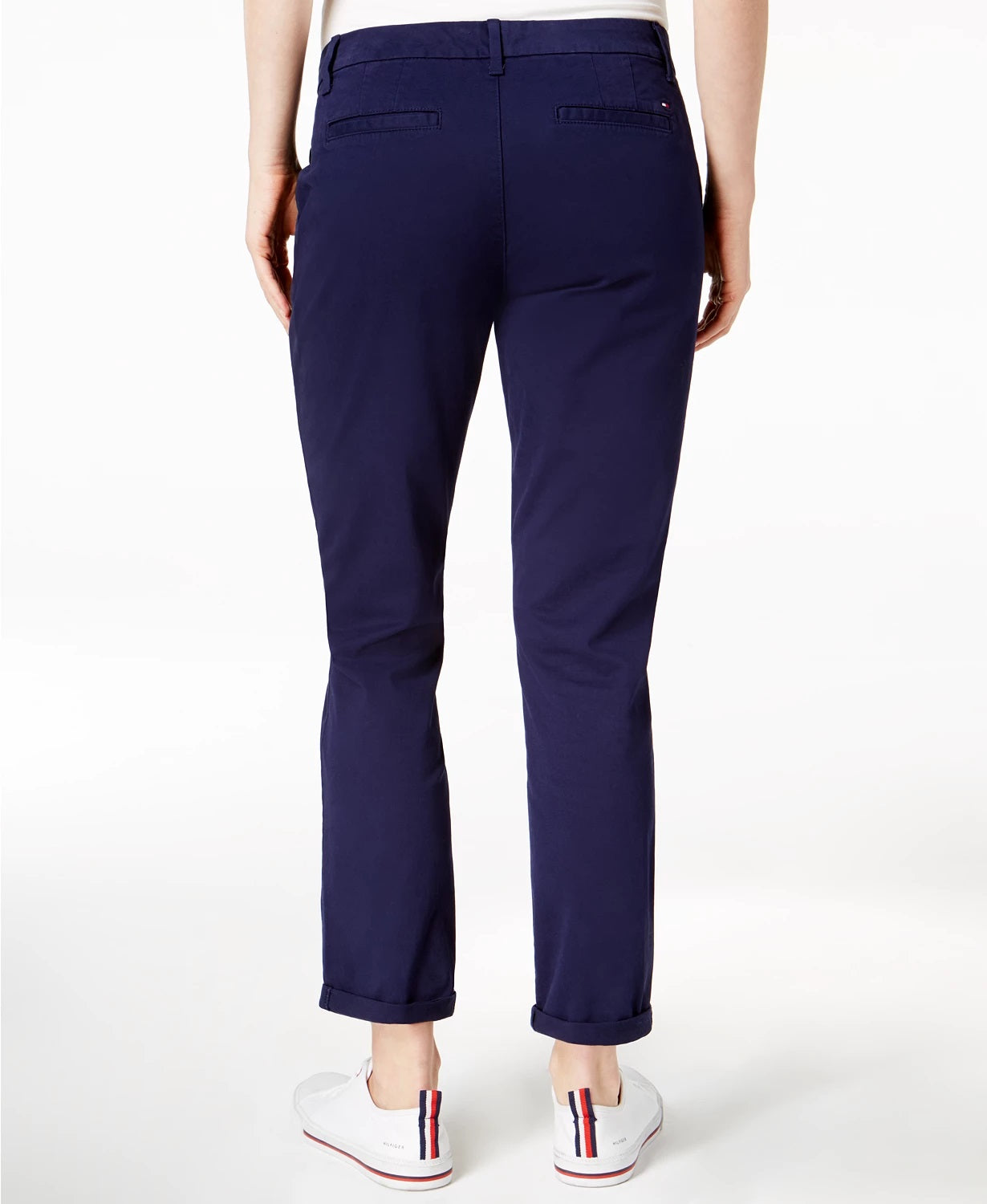 Calça chino reta Tommy Hilfiger feminina Th Flex com punho, azul-marinho, tamanho 16