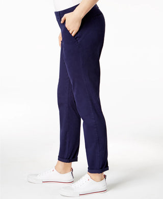 Calça chino reta Tommy Hilfiger feminina Th Flex com punho, azul-marinho, tamanho 16