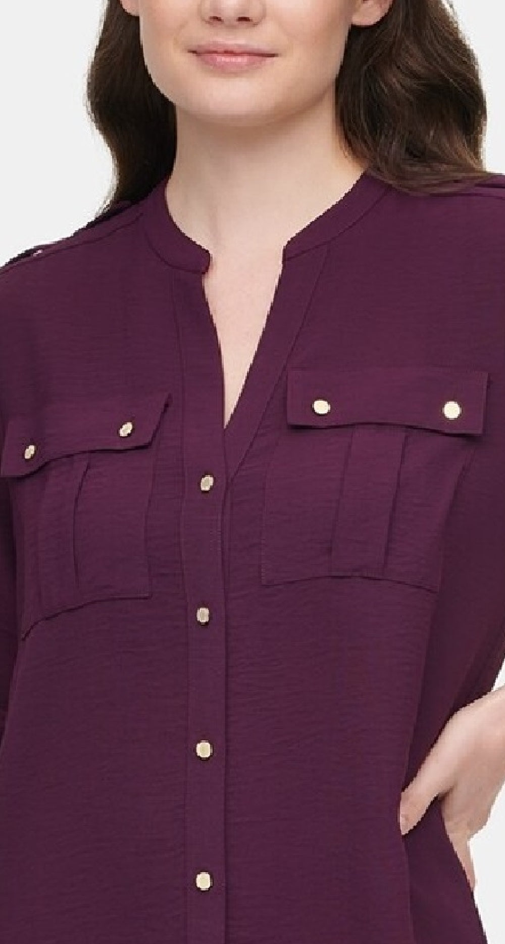 Blusa Calvin Klein Feminina Texturizada com Aba Dobrada Roxa Tamanho Extra Grande