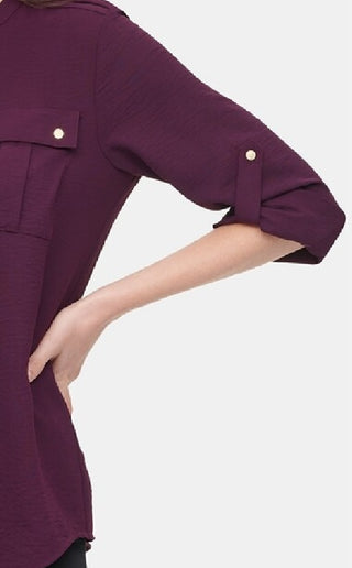 Blusa Calvin Klein Feminina Texturizada com Aba Dobrada Roxa Tamanho Extra Grande