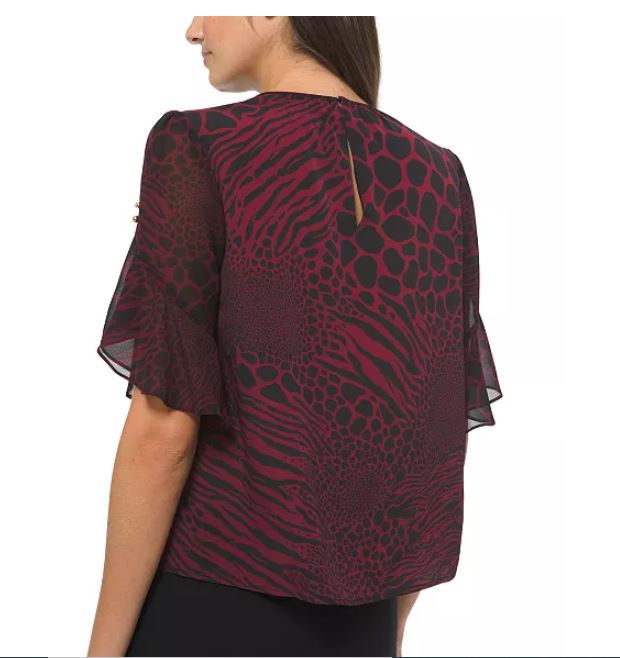 Blusa feminina Michael Kors com estampa animal e contas, vermelha, tamanho extragrande