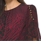 Blusa feminina Michael Kors com estampa animal e contas, vermelha, tamanho extragrande
