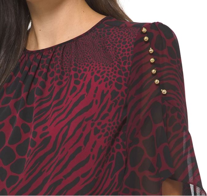 Blusa feminina Michael Kors com estampa animal e contas, vermelha, tamanho extragrande