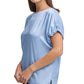 Blusa feminina DKNY com manga elástica, azul marinho, tamanho extragrande