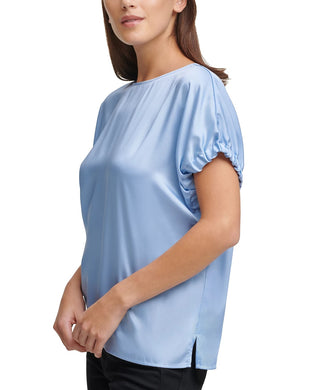 Blusa feminina DKNY com manga elástica, azul marinho, tamanho extragrande