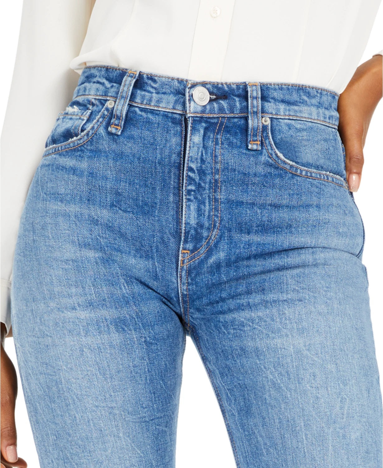 Calça jeans feminina Hudson Jeans Remi de cintura alta e perna reta, azul, tamanho 28