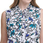 Blusa Calvin Klein Plus Size Feminina Estampa Floral e Gola Laço Azul Tamanho 1X