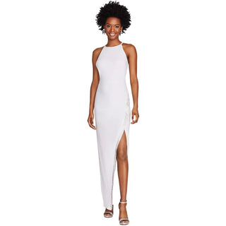 BCX Women's Rhinestone Faux-Wrap Gown  white Size Small
