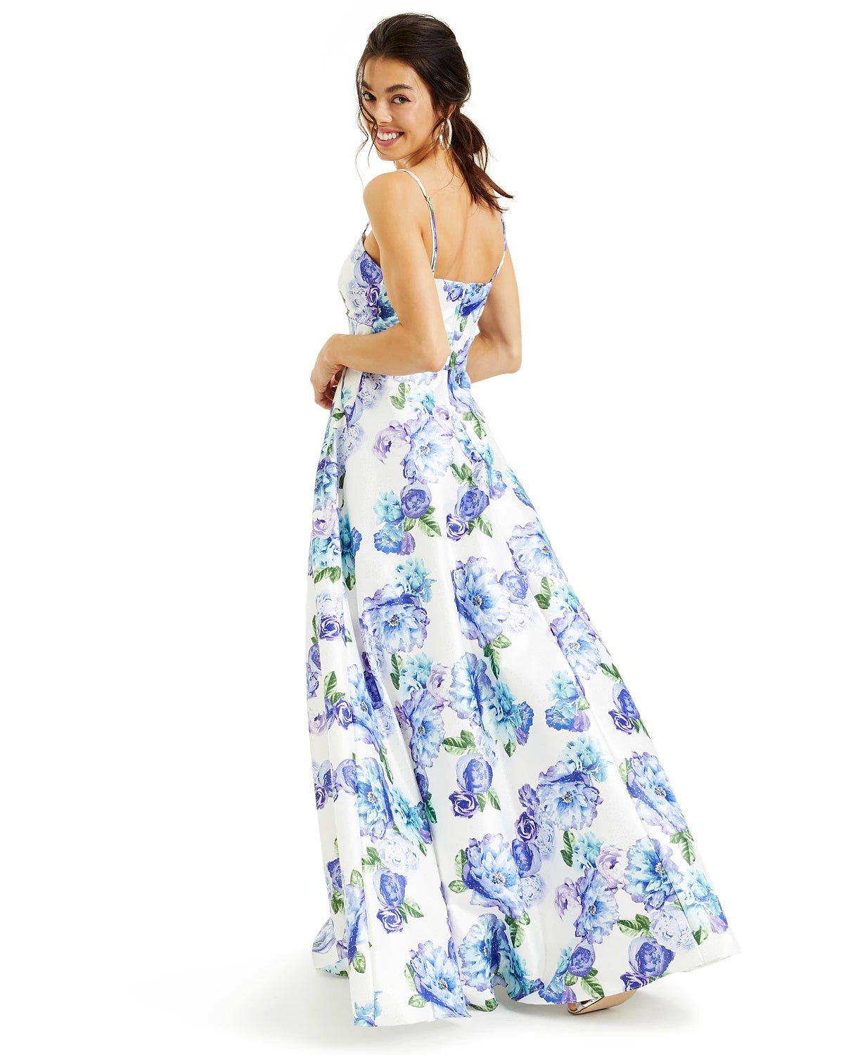 Vestido de cetim com bolinhas e estampa floral brilhante City Studios Juniors, tamanho 1, azul