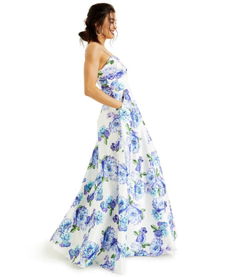 Vestido de cetim com bolinhas e estampa floral brilhante City Studios Juniors, tamanho 1, azul