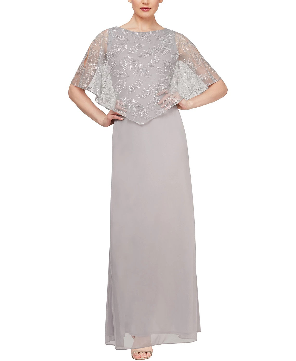 Vestido Capelet Overlay Feminino SL Fashions Cinza Tamanho 8 Petite