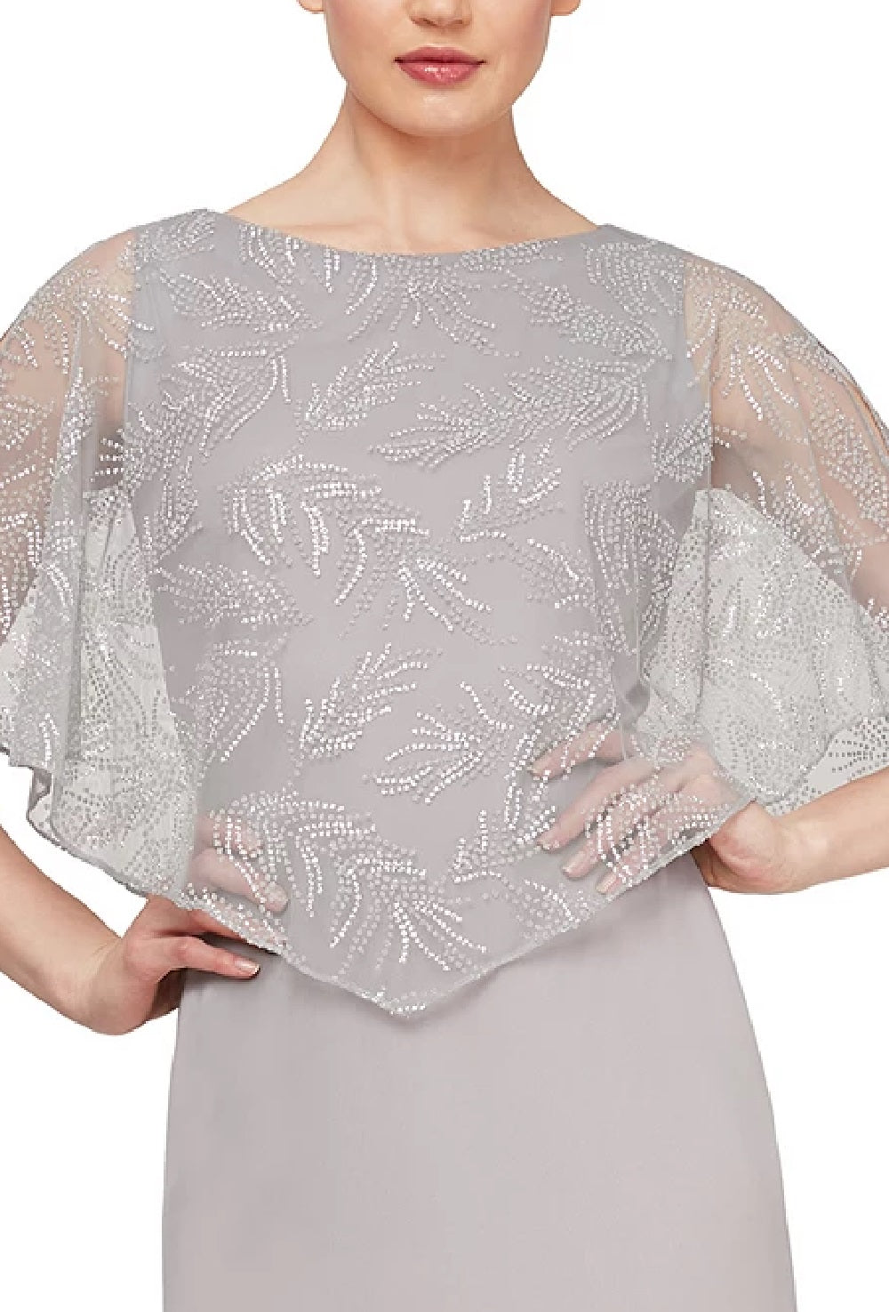 Vestido Capelet Overlay Feminino SL Fashions Cinza Tamanho 8 Petite