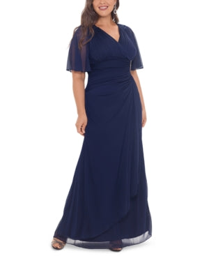Vestido feminino plus size com mangas esvoaçantes e detalhes embelezados, tamanho marinho, pequeno e pequeno, B&amp;A By Betsy &amp; Adam