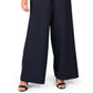 Macacão feminino Donna Ricco com sobreposição de renda e pernas largas, azul-marinho, tamanho 16 plus