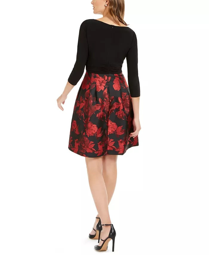 Vestido feminino Jessica Howard liso e floral, justo e evasê, tamanho 14, pequeno, na cor carvão