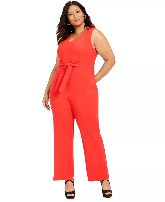 Macacão feminino Vince Camuto Plus Crepe com amarração frontal e pernas largas, vermelho, tamanho 20W