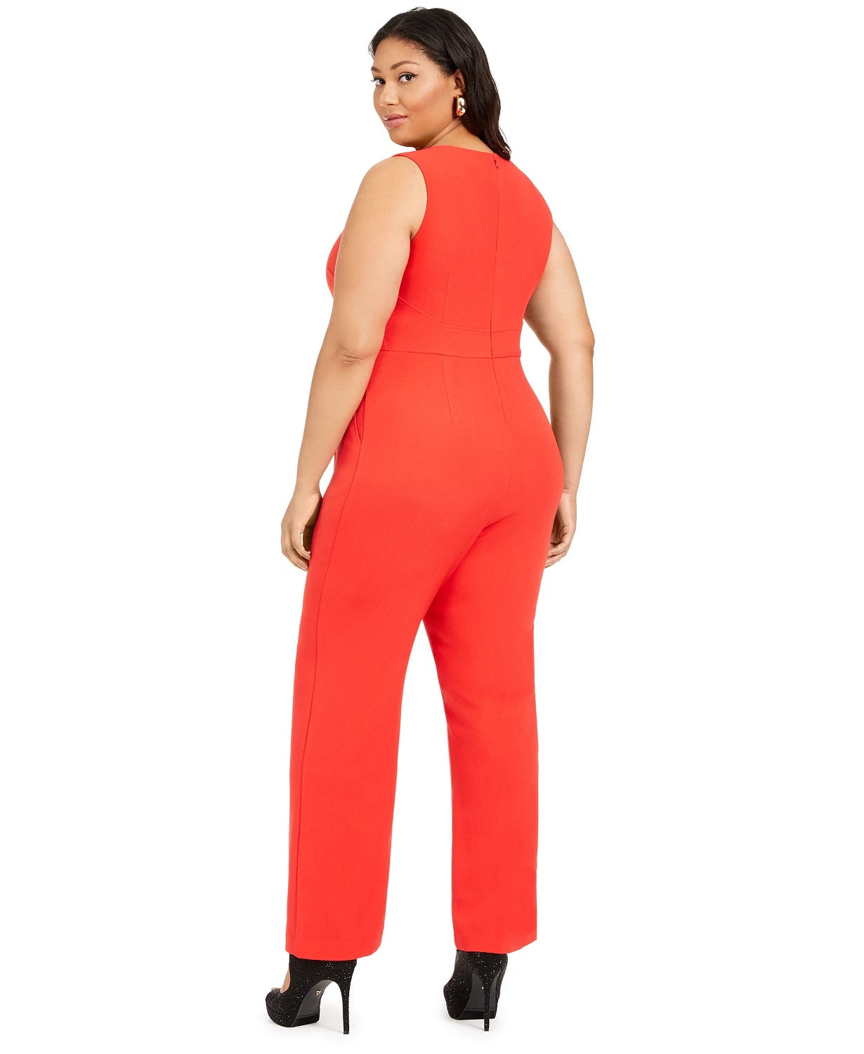 Macacão feminino Vince Camuto Plus Crepe com amarração frontal e pernas largas, vermelho, tamanho 20W