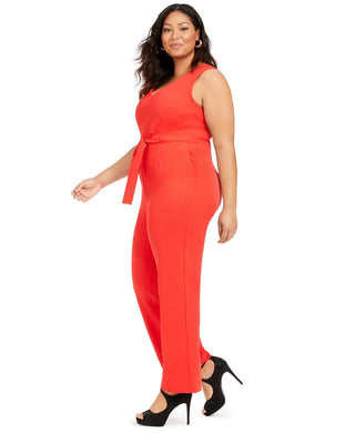 Macacão feminino Vince Camuto Plus Crepe com amarração frontal e pernas largas, vermelho, tamanho 20W