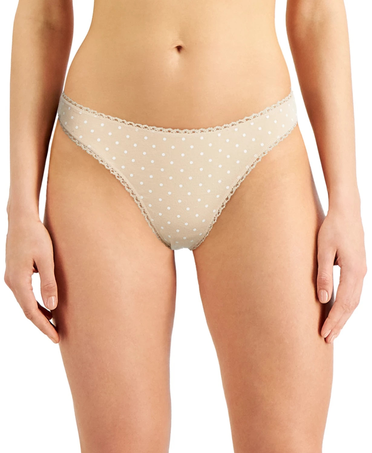 Tanga feminina Charter Club Everyday de algodão com acabamento em renda, bege, tamanho XX-G