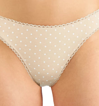 Charter Club Women's Everyday Cotton Lace Trim Thong Beige Size XX-Large