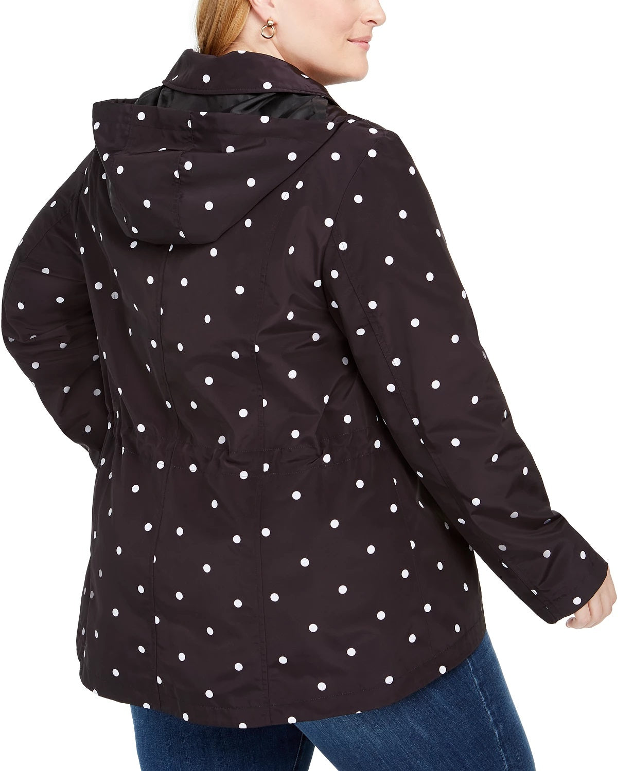 Jaqueta anoraque feminina plus size com estampa de bolinhas e capuz Charter Club, preta, tamanho 2X