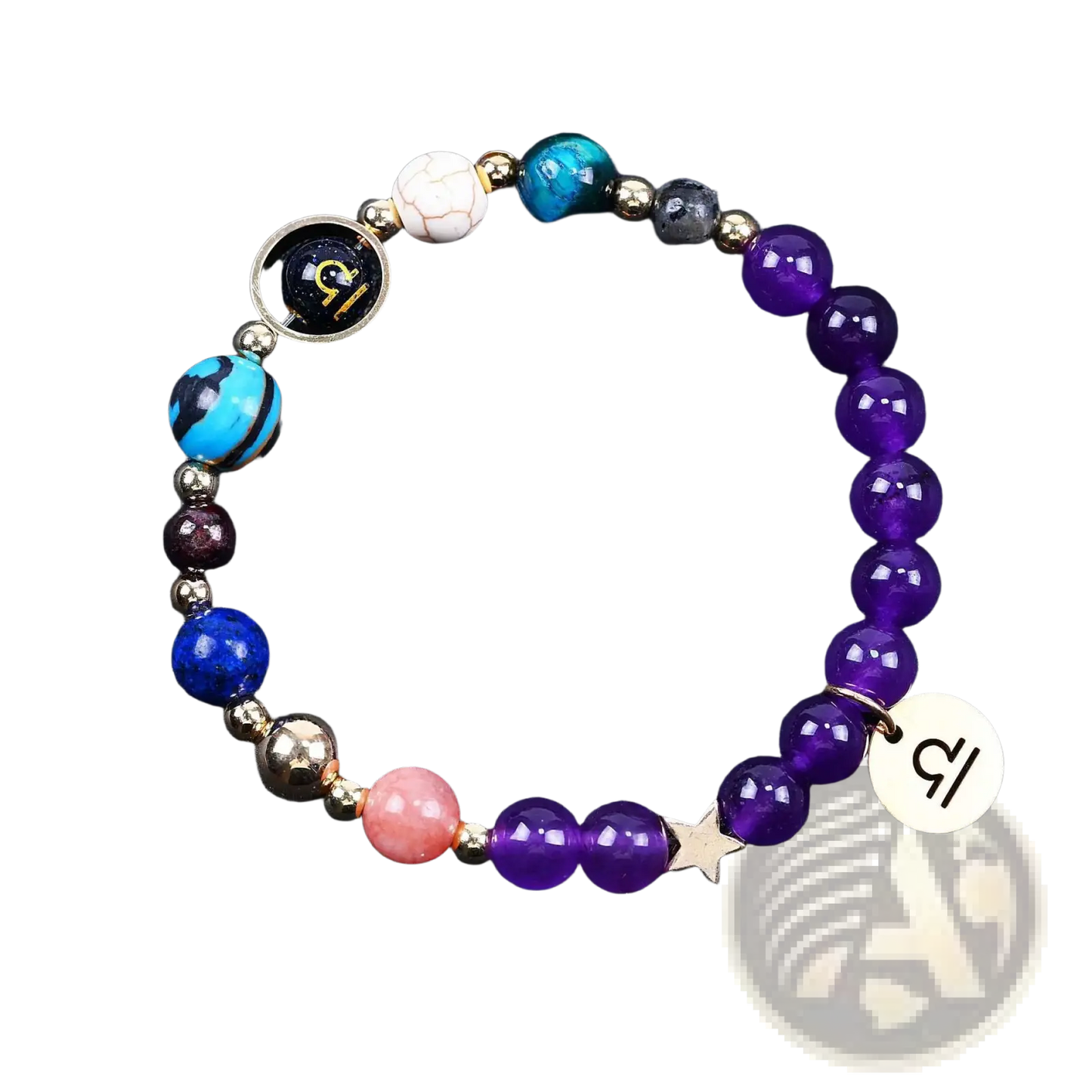 Natural Amethyst and Agate Twelve Zodiac Beaded Bracelet