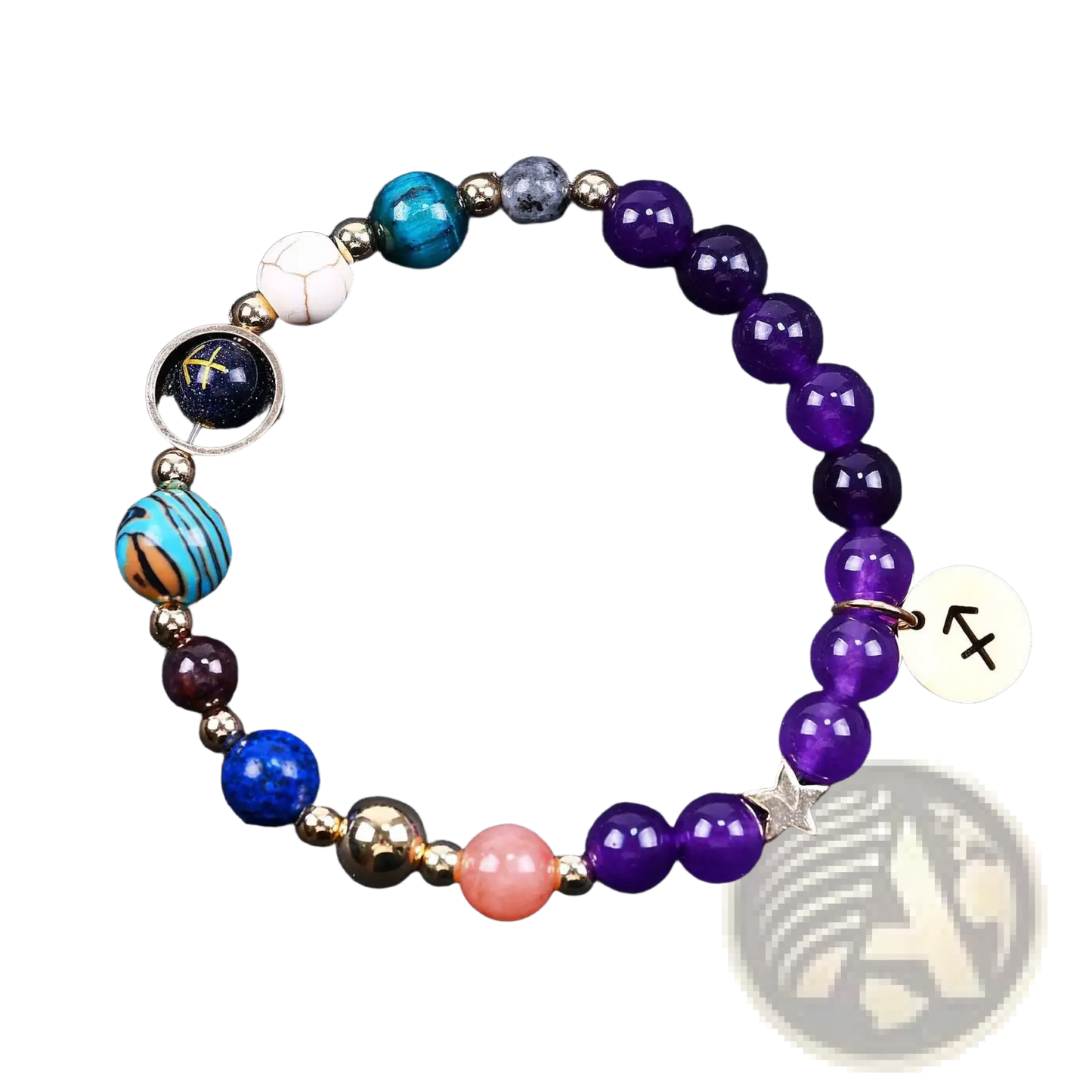Natural Amethyst and Agate Twelve Zodiac Beaded Bracelet