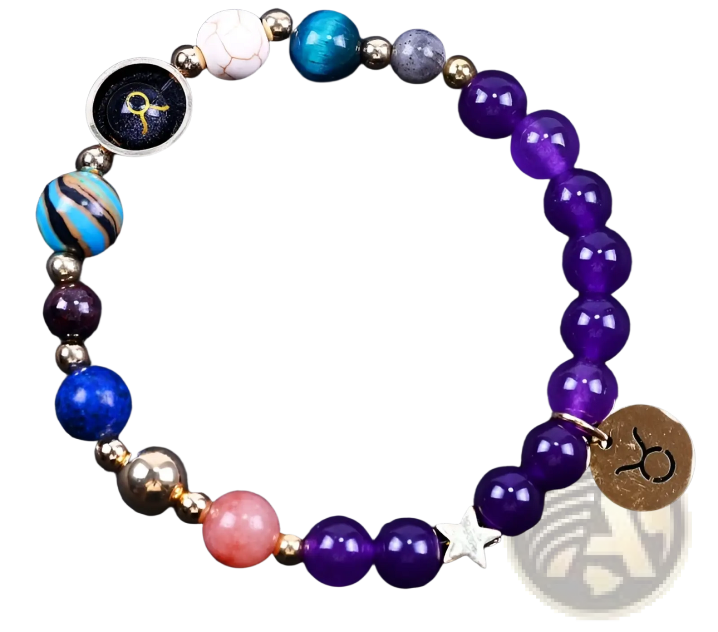 Natural Amethyst and Agate Twelve Zodiac Beaded Bracelet