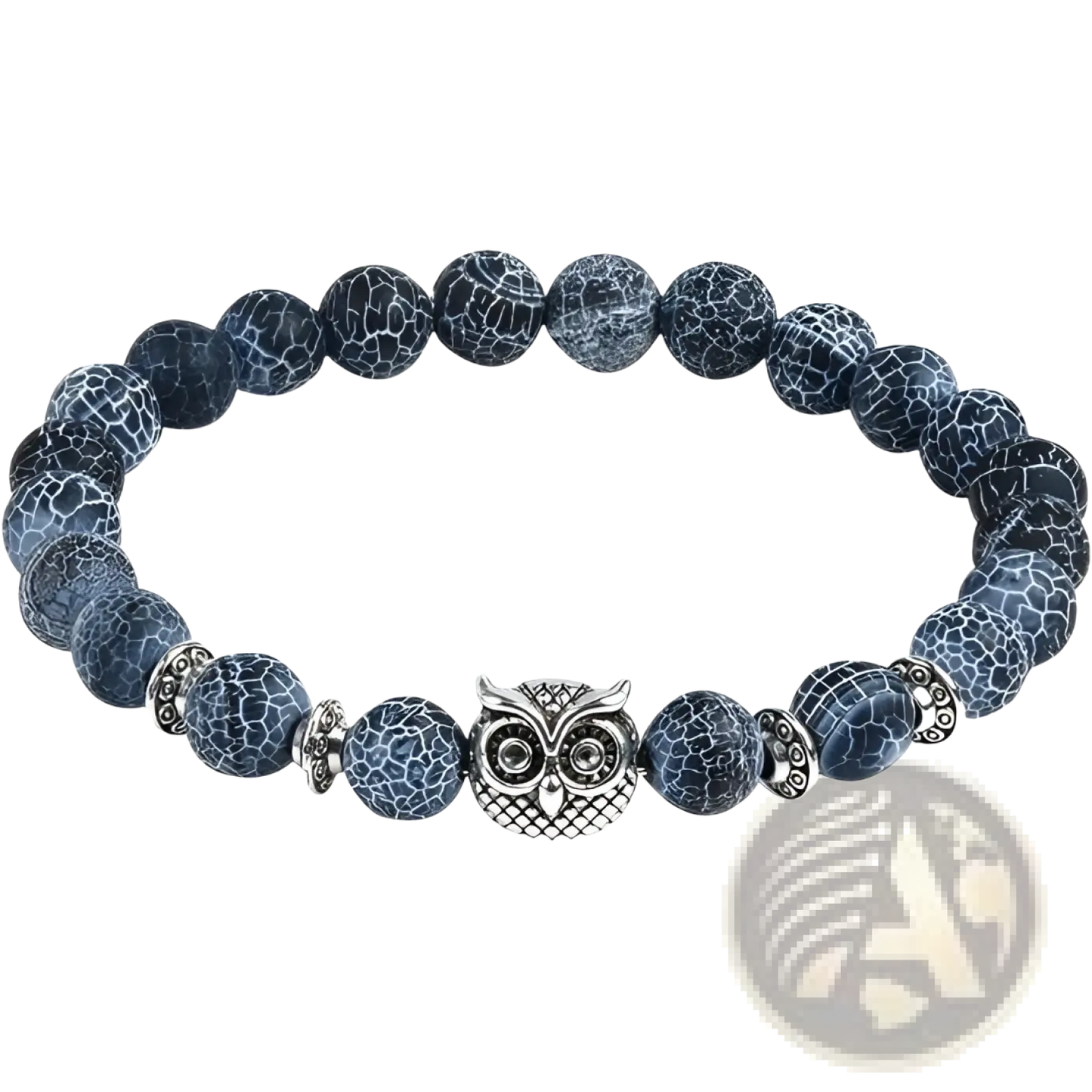 Natural Lapis Lazuli and Lava Stone Owl Charm Bracelet